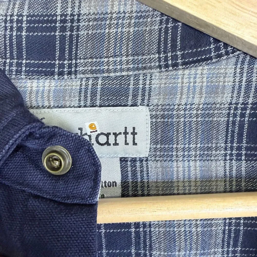 Carhartt Shirt Jacket Men's M Blue Canvas Flannel Lined Snap Front Utility Chore